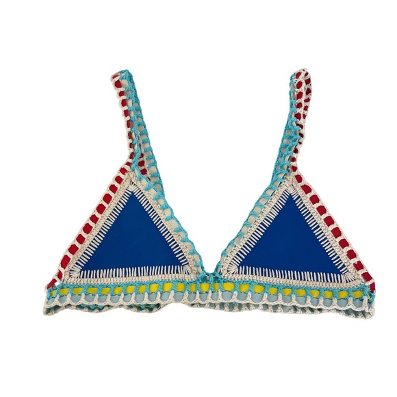 KIINI Other - Kiini Tasmin Crochet Trim Triangle Bikini Top Cobalt Blue Multi Color Womens L